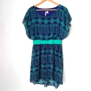 💥 EUC Alya Print Navy Blue and Green Dress